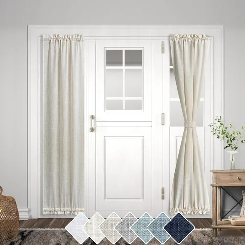 KOUFALL Cortinas de luz lateral para puerta de 72 pulgadas de largo para ventanas laterales, mezcla de lino, protección de privacidad, filtrado de