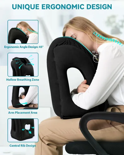 Miniatura 2 de almohada de viaje inflable, almohada para el cuello de avión que apoya cómodamente la cabeza y la barbilla para aviones, trenes, autos, siestas