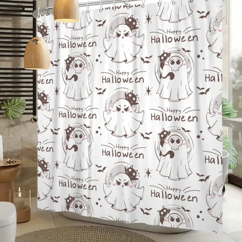 Miniatura 6 de Cortina de ducha divertida de Halloween, espeluznante y bonita, fantasma, calabazas, murciélagos, cortina de baño para niños, decoración