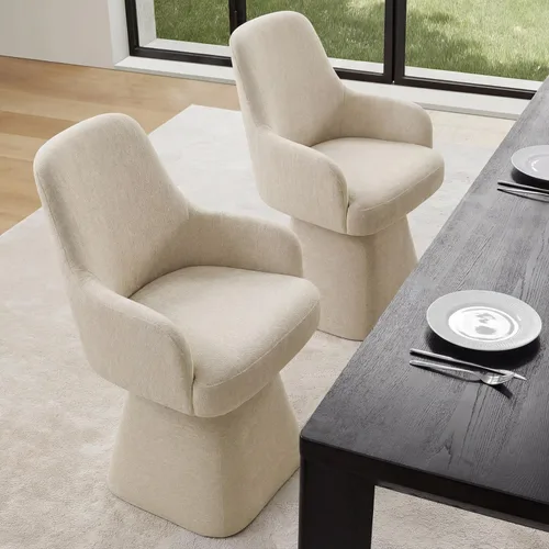 Miniatura 12 de KISLOT Juego de 4 sillas de comedor giratorias, tapizadas de mediados de siglo con respaldo alto, sillas de cocina de tela de lino para comedor, Una