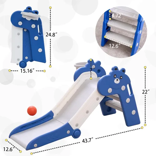 Miniatura 6 de DOREROOM Toboganes de interior para niños pequeños, plegables de plástico con aro de baloncesto y pelota