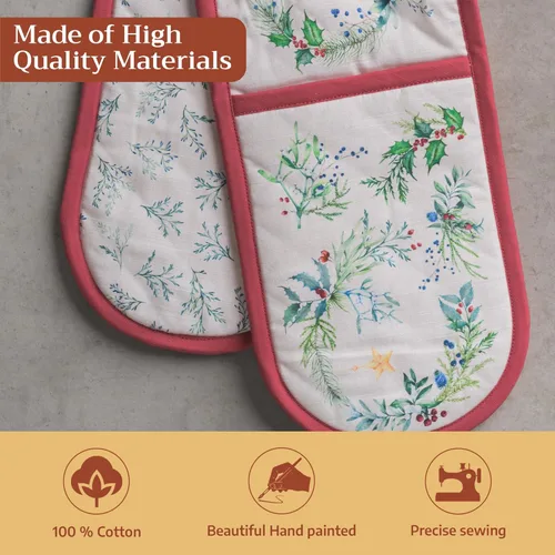 Miniatura 3 de Maison d' Hermine Guantes dobles para horno (7 x 35 pulgadas), 100 % algodón, resistentes al calor, guantes de cocina con lazo para decoración