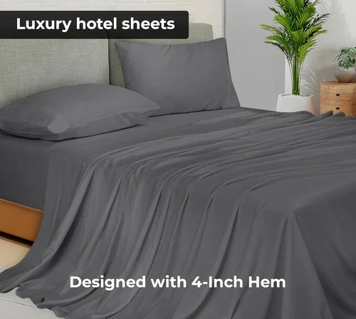 Miniatura 2 de Royale Linens Sábana Plana King – Sábanas Planas de Microfibra Cepillada Ultra Suave 1800 Solamente – Sin Arrugas y Resistente a las Manchas – Gris