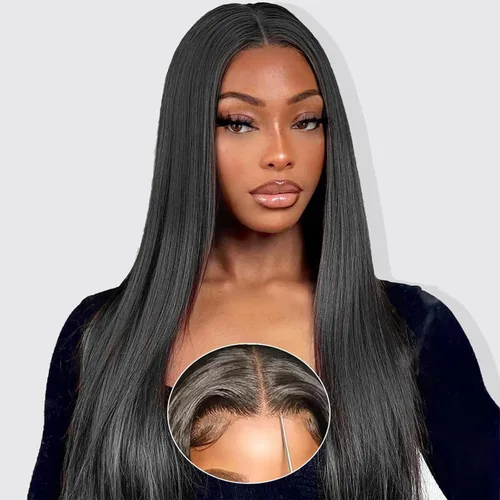Miniatura 6 de Peluca de cabello humano ondulado con encaje frontal HD de 4 x 4 pulgadas, prearrancado con abuelitos, sin pegamento, (18 pulgadas)