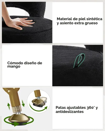 Miniatura 7 de GREENSTELL Taburete pequeño de tocador con almacenamiento y respaldo plegable, 13 x 13 x 17.7 pulgadas, otomana suave de piel sintética