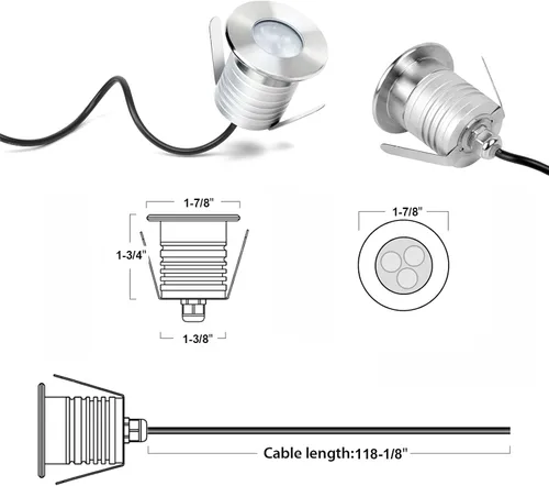Miniatura 3 de Luces LED impermeables para piscina, 3 W, luz subacuática regulable, funciona a 12 V-24 V CC, 12 VAC, 4 paquetes de luces de bajo voltaje IP68