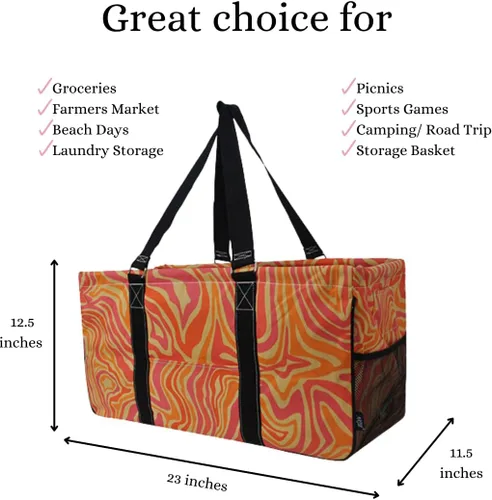 Miniatura 101 de NGIL Bolsa de comestibles reutilizable extra grande plegable de gran tamaño para comestibles, almacenamiento, picnic, playa, Bronco-negro occidental
