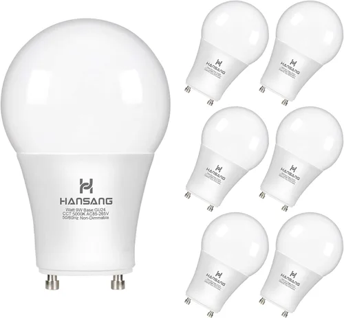 Miniatura 16 de Bombilla LED GU24 hansang, bombilla de forma A19, 9W (equivalente a 100W), 900 lúmenes, 2700K blanco cálido, base de bloqueo de torsión Gu24, Blanco