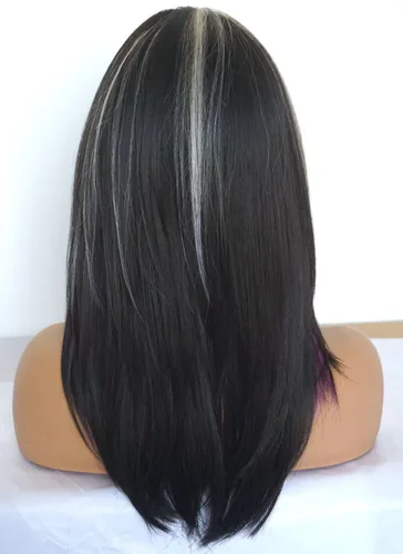 Miniatura 3 de Pelucas en capas para mujeres blancas, blancas y negras con morado, pelucas de longitud media para mujeres, peluca sintética para mujeres blancas