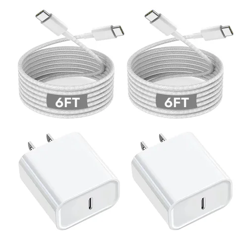 Miniatura 8 de Cargador para iPhone 16 15 de carga rápida, 2 unidades de 20 W, cargador de pared USB C, bloques de adaptador, cubo con cable de carga rápida USB C