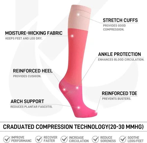 Miniatura 4 de Kickticks 4 pares de calcetines de compresión para mujer y hombre, unisex, 20-30 mmHg hasta la rodilla, tallas grandes, pantorrillas anchas
