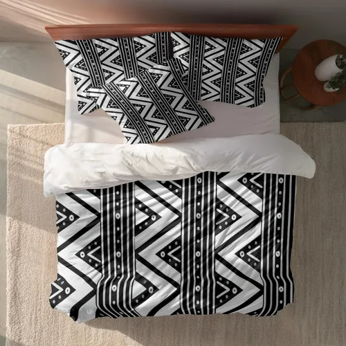 Miniatura 3 de Batmerry Juego de funda de edredón de 3 piezas con diseño geométrico tribal, tamaño individual, suave, esponjoso, étnico, africano, rayas blancas