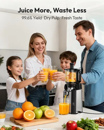 Miniatura 3 de Máquinas de exprimidor, exprimidor de prensa fría EUHOMY con tolva de alimentación ancha de 5.8" para verduras y frutas enteras con 400W, alto Negro
