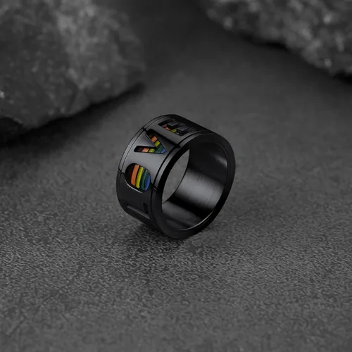 Miniatura 14 de FaithHeart Anillos para ansiedad LGBT Pride Rainbow, acero inoxidable/chapado en oro de 18 quilates, joyería de amor es amor para hombres y mujeres