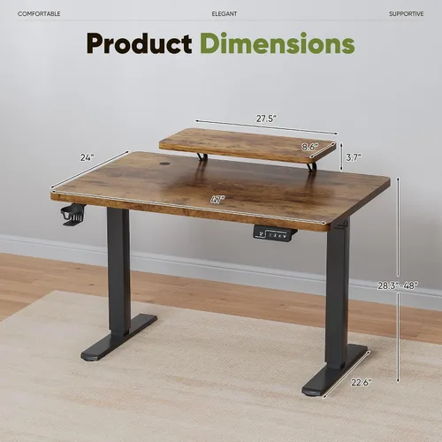 Miniatura 3 de Shahoo Escritorio eléctrico de pie con estante para monitor, mesa de esquina ajustable de altura de 47 x 24 pulgadas, estación de trabajo