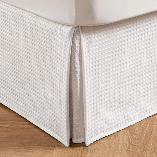 Miniatura 5 de MIYE Falda de cama plisada con tejido de gofre, volante de polvo a medida con caída de 12 pulgadas, ajuste fácil, lavable a máquina, sin esquinas