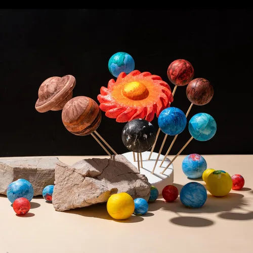 Miniatura 3 de FFchuanhe Kit de 72 bolas de espuma modelo de sistema solar, incluye palos de bambú de espuma para manualidades, pigmentos de color, bandeja