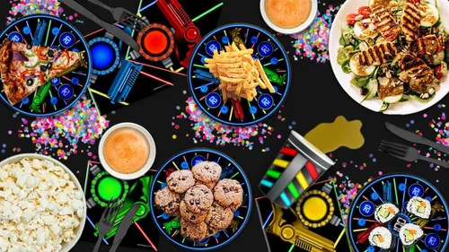 Miniatura 6 de Juego de suministros de fiesta de cumpleaños con etiqueta láser para platos, servilletas, vasos, vajilla para 16