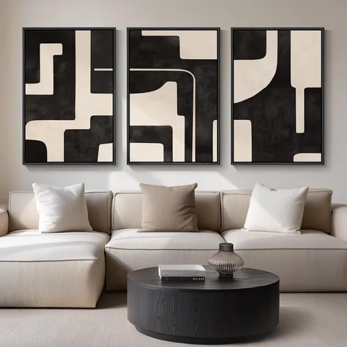 Miniatura 36 de Arte abstracto neutro en blanco y negro para sala de estar, 3 cuadros de impresiones en lienzo, para paredes, imágenes geométricas minimalistas