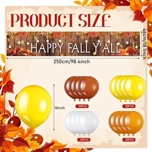 Miniatura 2 de Wettarn Cartel grande de 41 piezas con globos de cosecha, decoración de fiesta de otoño, letrero de patio, globos de aluminio naranja y amarillo
