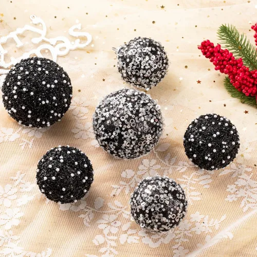 Miniatura 4 de 12 unidades de adornos de bola de Navidad, adornos de bola de Navidad negros de plástico irrompible con perlas colgantes para fiesta de vacaciones