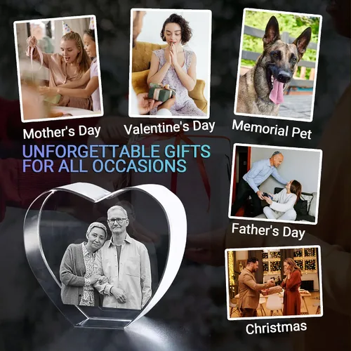 Miniatura 5 de Foto de cristal 3D, regalos personalizados para mujeres, regalos de cumpleaños personalizados para hombres, mamá, ella, él, marido, regalo Corazón
