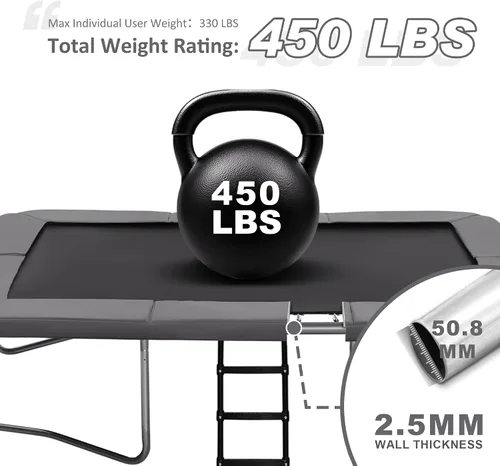 Miniatura 3 de Exacme Trampolín rectangular de 7 x 10, 8 x 12, 9 x 14 pies, para niños, dobles aberturas de cerramiento, trampolín rectangular pequeño para Gris