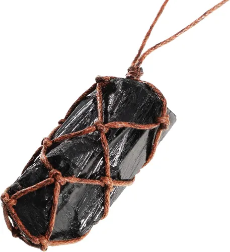 Miniatura 2 de Hicarer 2 piezas de collar de cristal de turmalina negro natural trenzado a mano chakra piedras preciosas collar para hombres mujeres
