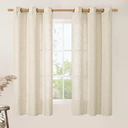 Miniatura 16 de LAMIT Cortinas de lino sintético para dormitorio, paneles filtrantes de luz, cortinas de lino con protección de privacidad con ojales para ventanas