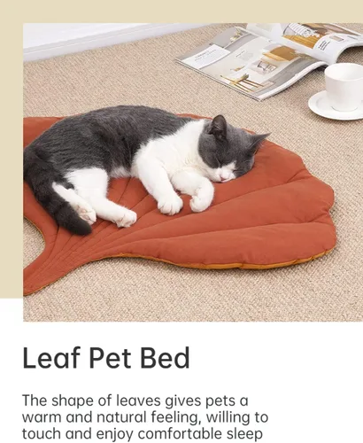 Miniatura 4 de Almohadilla de colchón de doble cara con forma de hoja para gato, nido de gato, perro, cálida y cómoda, accesorios para interiores (hojas de corazón)