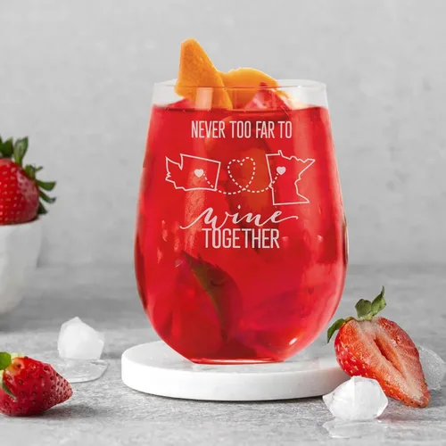 Miniatura 5 de Never Too Far To Wine Together - Copa de vino personalizable de 15 onzas sin tallo para regalos de amistad a larga distancia, regalos personalizados