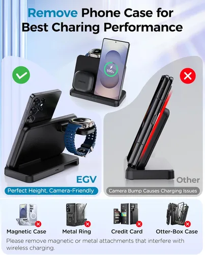 Miniatura 2 de EGV Cargador inalámbrico para Samsung - Estación de carga inalámbrica 3 en 1 para Galaxy S25 Ultra S24 S23, Z Fold Flip 7/6, cargador de reloj