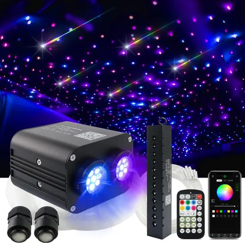 Miniatura 11 de Kit de techo de estrella parpadeante de doble color AMKI 20W, 1300 piezas, 0.03 pulgadas, 13.1 pies de fibra óptica, luz de techo de estrella