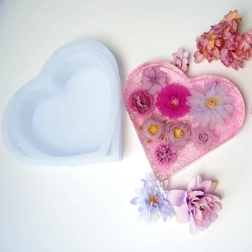Miniatura 5 de Moldes de resina de corazón, molde de silicona de corazón grande de 8.6 pulgadas y 7.2 pulgadas, molde de resina epoxi grande para preservación