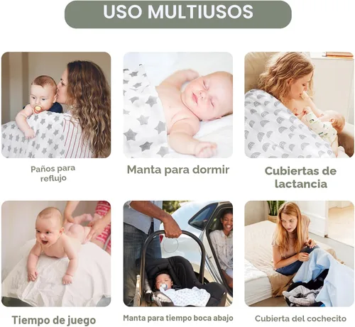 Miniatura 4 de GLLQUEN BABY Manta receptora de muselina de algodón para niño, manta para envolver a recién nacidos, transpirable y suave, mantas para bebé, doble