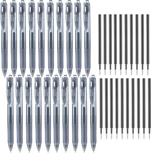 Aozora - Bolígrafos de gel negro de punta fina con escritura suave, paquete de 40, bolígrafos de tinta de gel retráctiles con agarre suave de 0.5