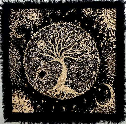 Miniatura 14 de CRAFT KALA Tela de altar planetas espirituales, estrellas rituales y galaxia, hermoso sistema solar, sistema solar, oro y plata, 24 x 24 pulgadas
