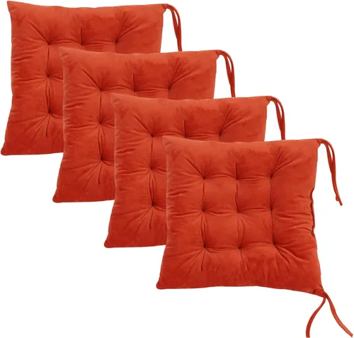Miniatura 14 de Juego de 2 cojines para sillas de comedor con lazos, almohadilla antideslizante para silla de cocina para interior y tapete de asiento de comedor