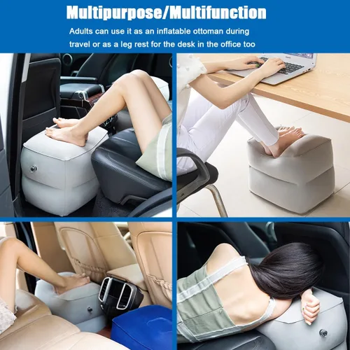 Miniatura 6 de Paquete de 2 reposapiés inflables para viajes aéreos, reposapiés de viaje en avión, altura ajustable, coche/avión, almohada reposapiés con bomba