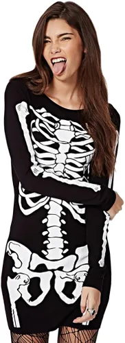 Miniatura 2 de RieKet - Disfraz de esqueleto para mujer de manga larga elástico y corto para Halloween