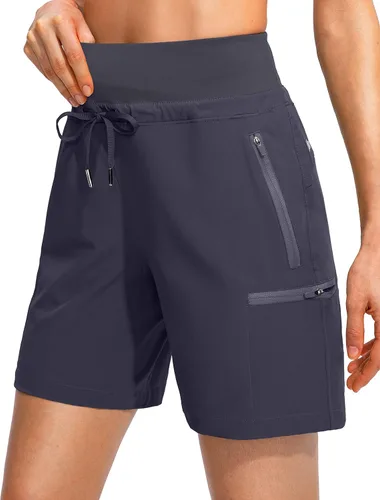 Obla Pantalones cortos tipo cargo de senderismo para mujer bolsillos con cremallera cintura alta suaves de secado rápido 7 pulgadas de largo para