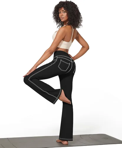 Miniatura 3 de G4Free Pantalones de yoga con bolsillos para mujer, pantalones capri, cintura alta, acampanados, corte de bota, vestido casual de entrenamiento