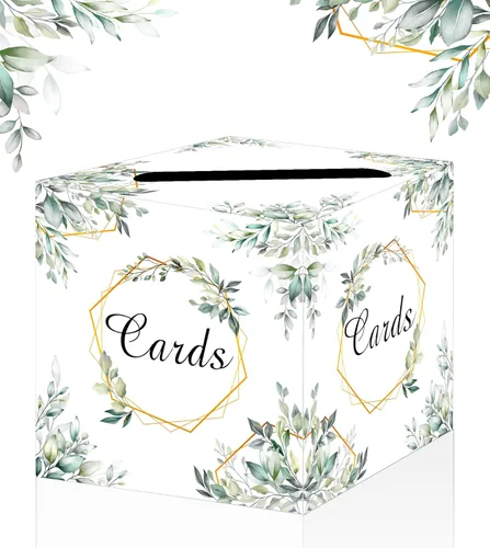 SietDESEO Caja de tarjetas de Greenery con diseño floral, caja para tarjetas de regalo, para recepción de boda, baby shower, suministros de fiesta