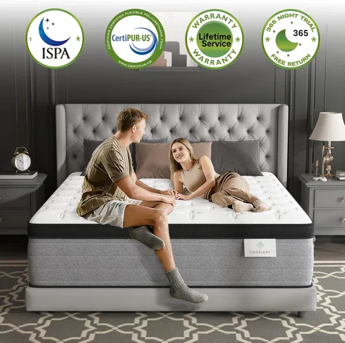Miniatura 7 de Onlylucky Colchón firme King de 12 pulgadas, colchón de lujo tamaño King en una caja con espuma viscoelástica de gel y resortes individuales