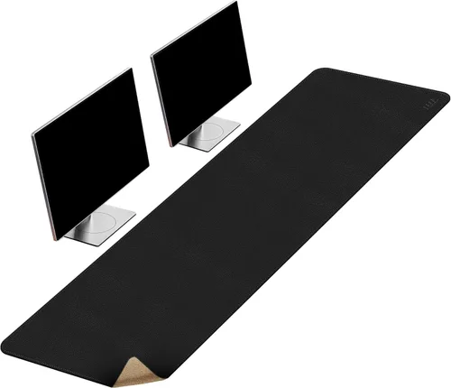 Miniatura 18 de Vyaaa Tapete de cuero para escritorio, 63" x 23.6" pulgadas, protector de escritorio de cuero, impermeable, extra grande, alfombrilla de mouse Negro
