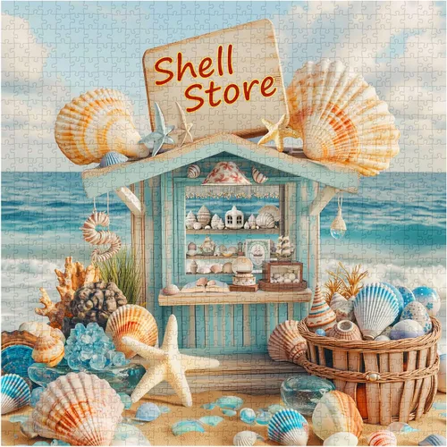 Miniatura 2 de Rompecabezas de conchas marinas para adultos de 1000 piezas, rompecabezas de arte de estrellas de mar de playa, rompecabezas desafiante del océano