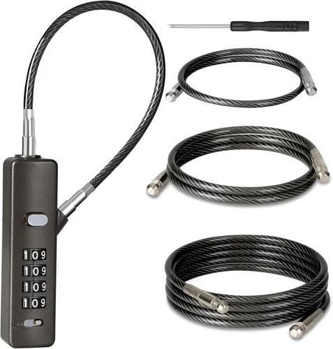 Miniatura 8 de DELSWIN Cerraduras de cable con combinación, cerradura de puerta de 4 dígitos con 3 cuerdas de acero (9 pulgadas/23.6 pulgadas/47.2 pulgadas), Negro