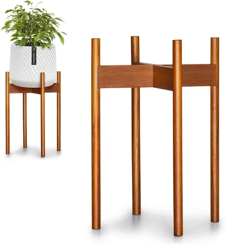 Miniatura 24 de Fox & Fern Soporte Grande Ajustable para Plantas de Interior — 11 a 15 Pulgadas, Soporte Premium de Bambú Estilo Moderno de Mediados del Siglo