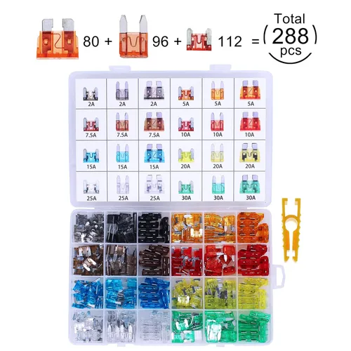 Miniatura 2 de Juego surtido de fusibles de automóvil de 288 piezas, fusibles de hoja automotriz, tamaño mini y de perfil bajo