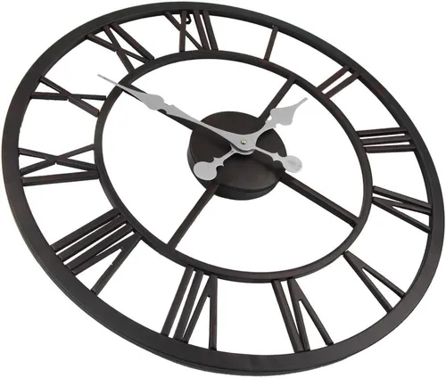 Miniatura 4 de Timelike Reloj de pared romano grande, estilo rústico, vintage, de metal, reloj de pared grande de gran tamaño, para el hogar, sala de estar, Negro